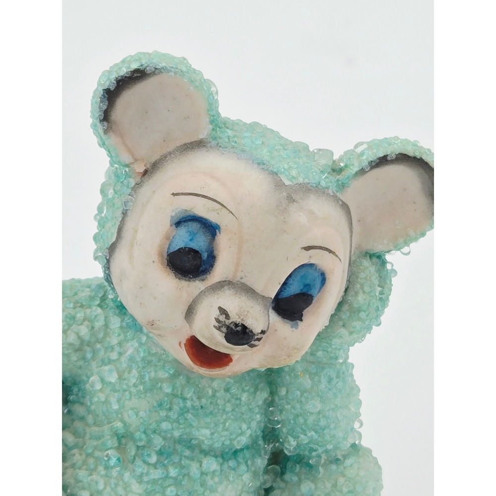 Vintage Aqua Blue Sugar Glazed Ceramic Bear Figurine Japan 1951 MCM Kitsch - Picture 2 of 5
